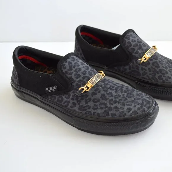 VANS SKATE SLIP ON CHER STRAUBERRY CHEETAH GRAY BLACK SNEAKER SHOES NEW - Picture 3 of 8